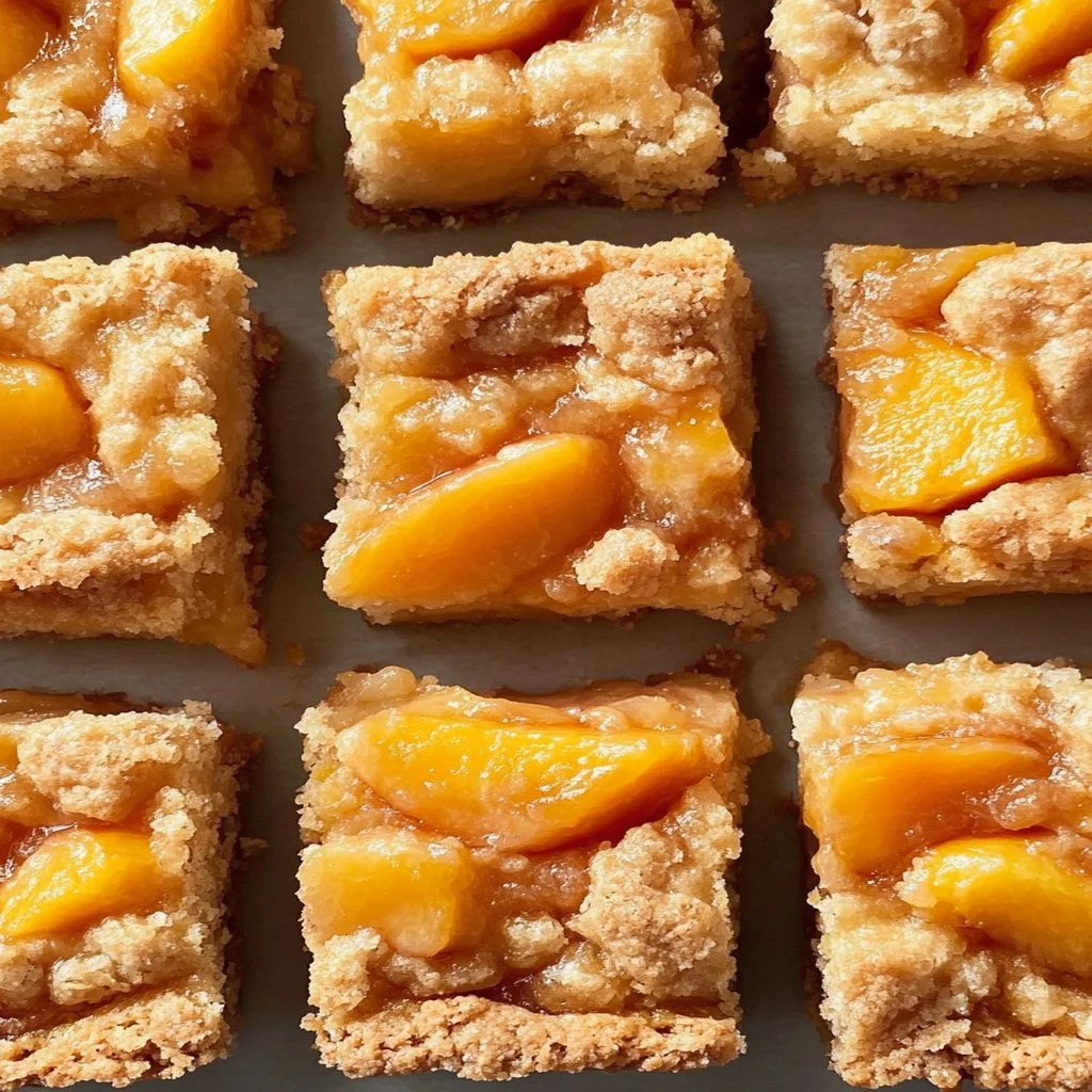 Delicious Peaches and Cream Bars with fresh peaches and creamy topping