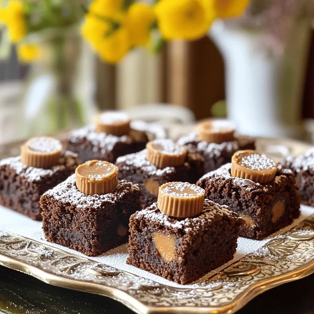 Delicious Peanut Butter Cup Brownie Bites served on a plate