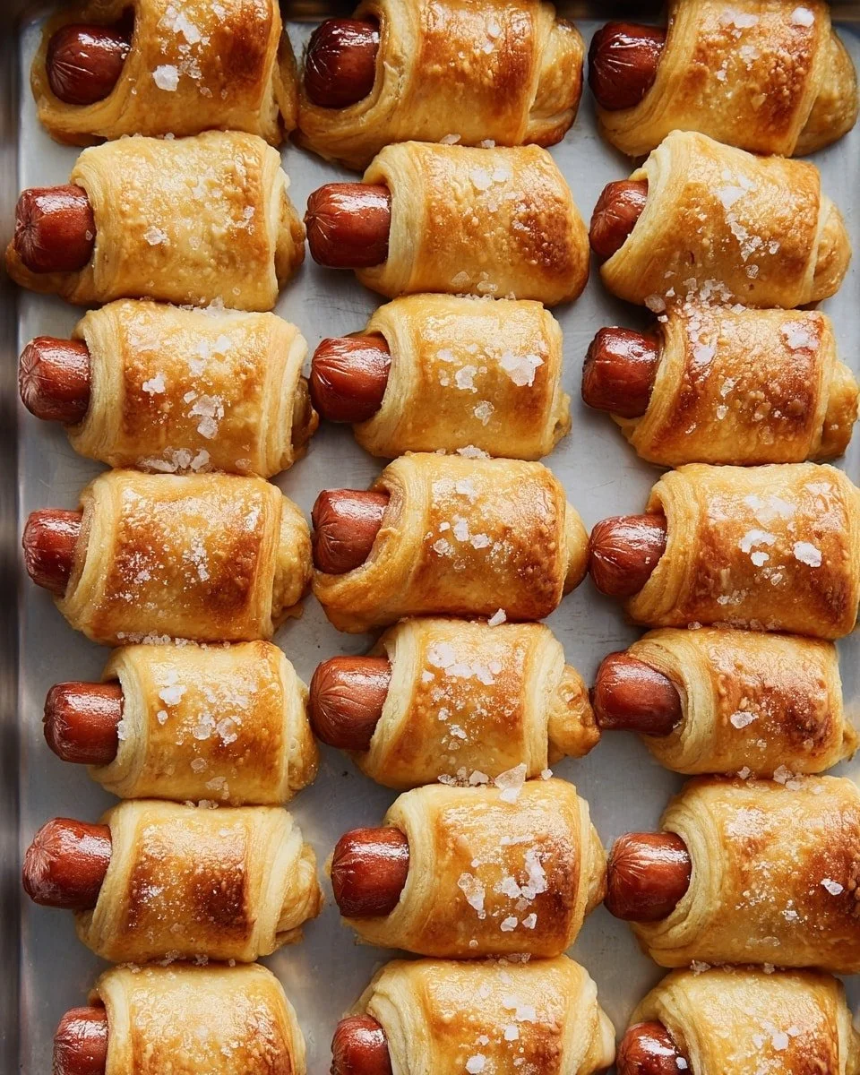 Pigs in a blanket with mayo-honey mustard dipping sauce on a platter