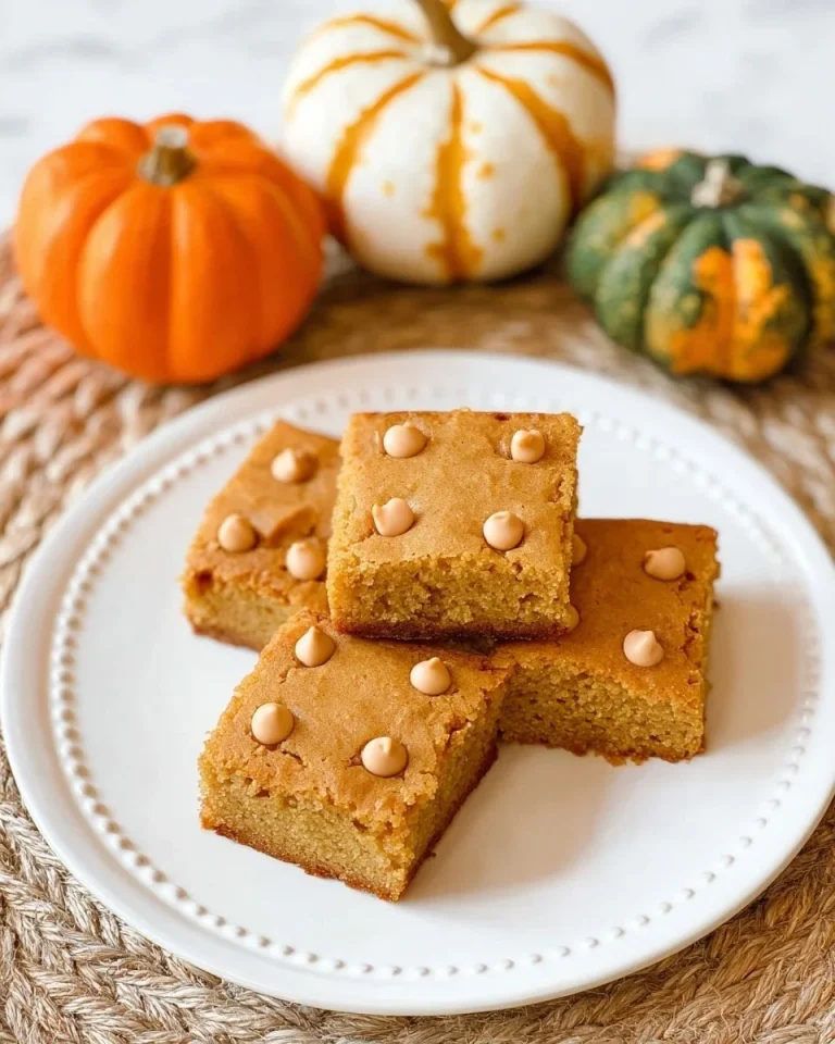 Delicious Pumpkin Butterscotch Bars on a white plate with autumn decorations