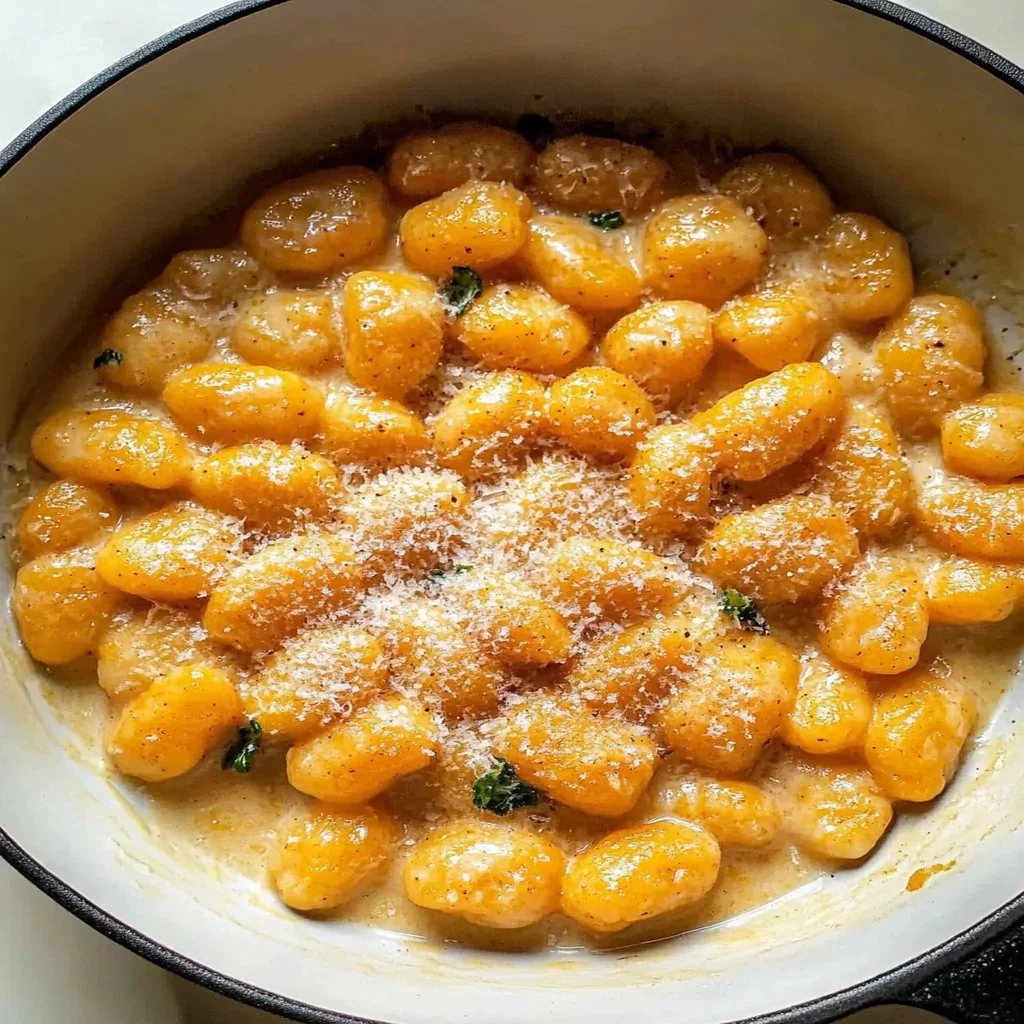 Delicious plate of homemade pumpkin gnocchi served with sage butter.