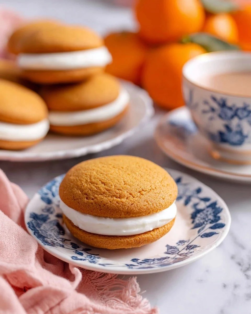 Delicious homemade pumpkin whoopie pies served on a rustic plate