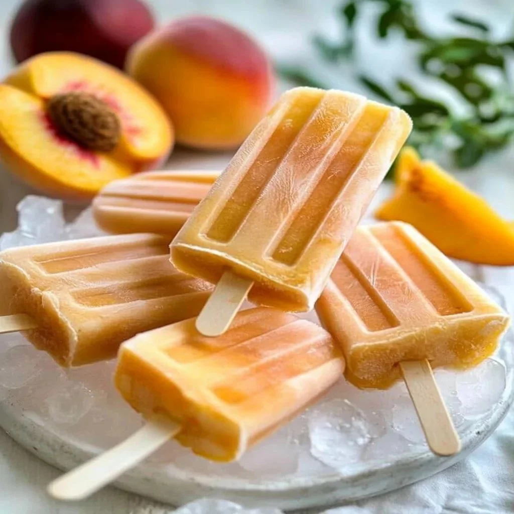 Delicious ripe peach popsicles made with fresh peaches