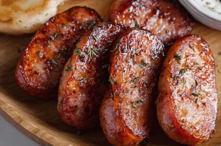 Savory smoked sausage with crispy finish served on a plate