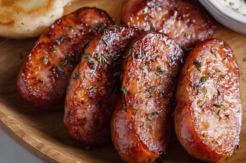 Savory smoked sausage with crispy finish served on a plate