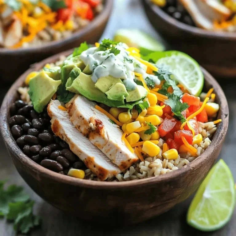 Savory Southwest chicken burrito bowls recipe with fresh ingredients and vibrant flavors
