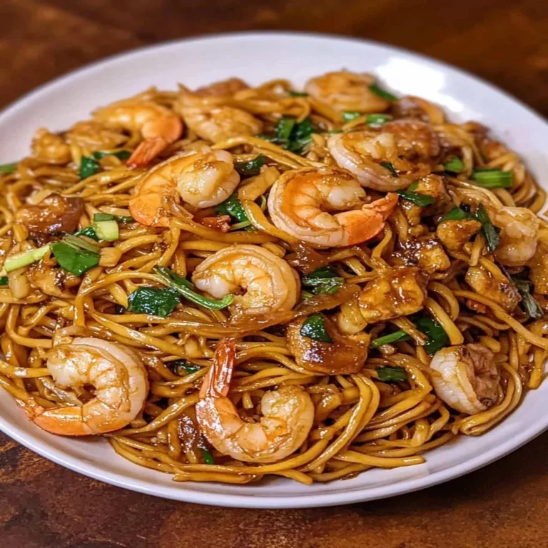 Colorful shrimp stir fry with noodles and vegetables in a bowl