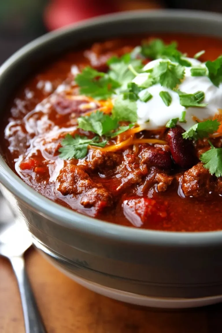 Delicious slow cooker chili with beans and spices simmering in a bowl