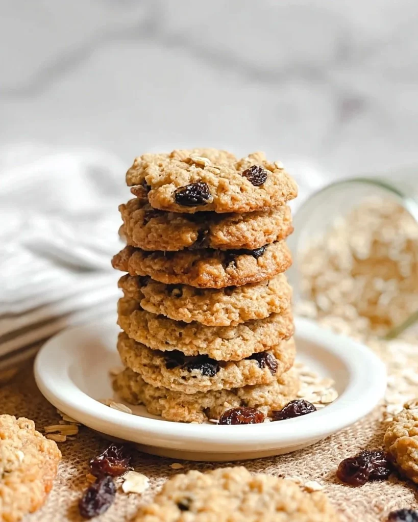 Deliciously soft and chewy oatmeal raisin cookies freshly baked