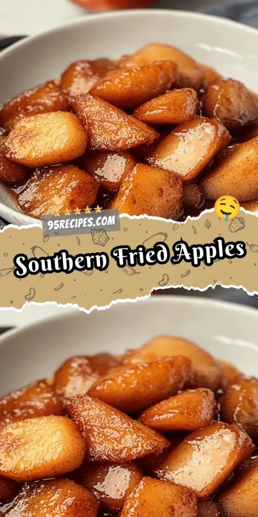 Delicious Southern fried apples served in a bowl, drizzled with cinnamon syrup.
