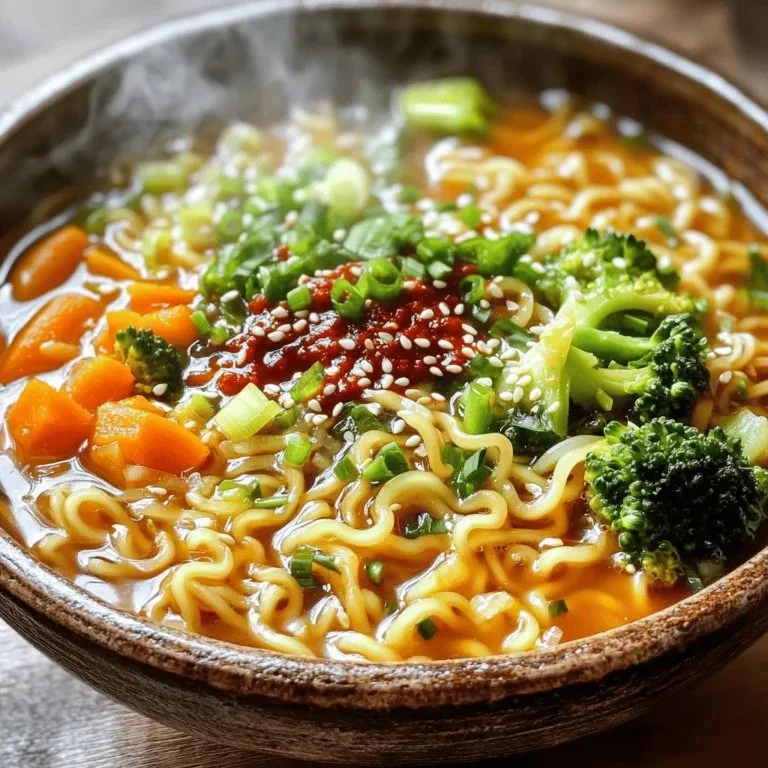 Bowl of spicy garlic ramen noodles garnished with green onions
