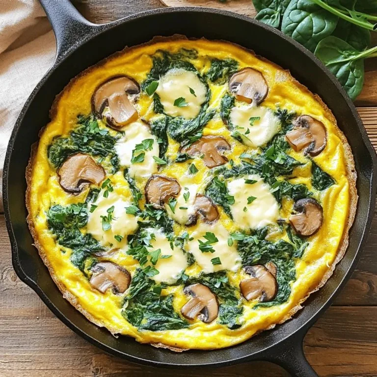 Delicious Spinach Mushroom Swiss Frittata served on a plate