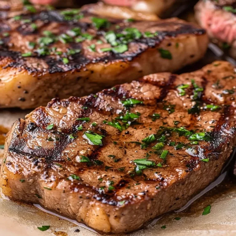Succulent Steak Au Poivre recipe featuring New York Strip Steak and peppercorn sauce.