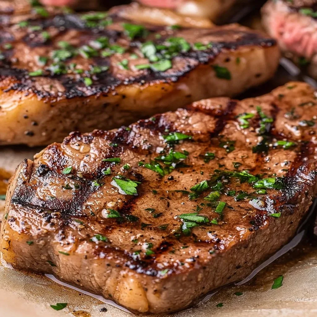 Succulent Steak Au Poivre recipe featuring New York Strip Steak and peppercorn sauce.