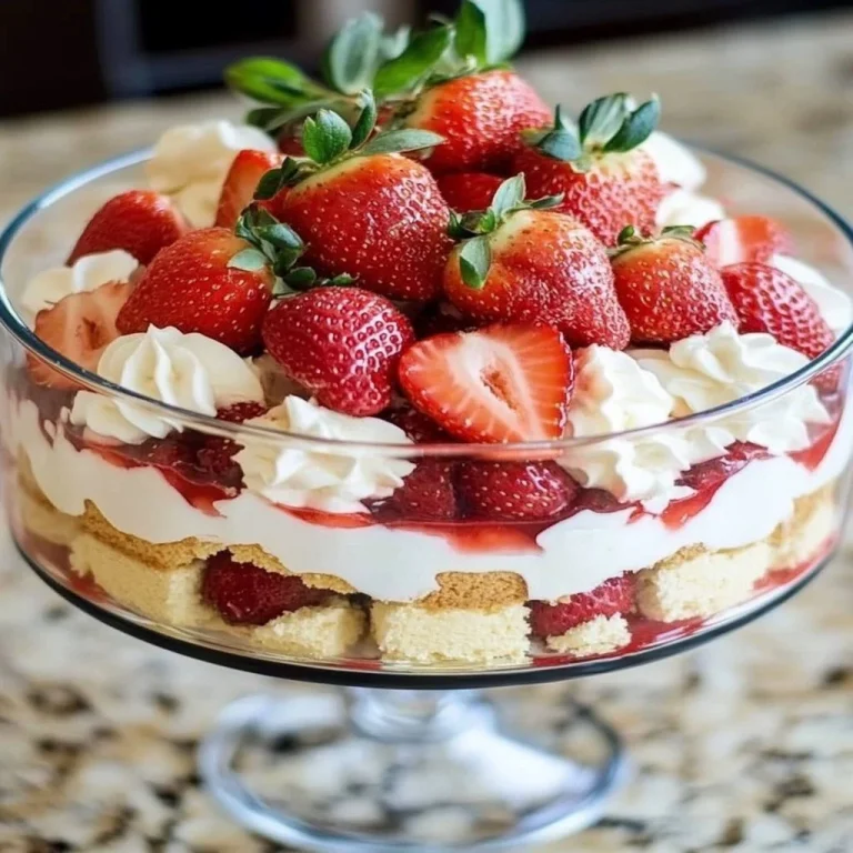 Delicious Strawberry Cheesecake Trifle with layers of fresh strawberries and creamy cheesecake