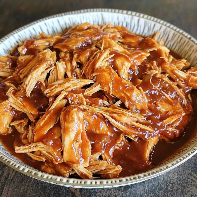 Crockpot BBQ chicken served on a plate with garnishes.