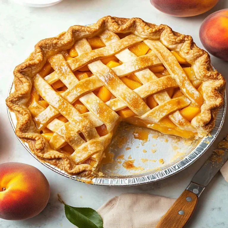 Deliciously baked perfect peach pie with golden crust and fresh peaches
