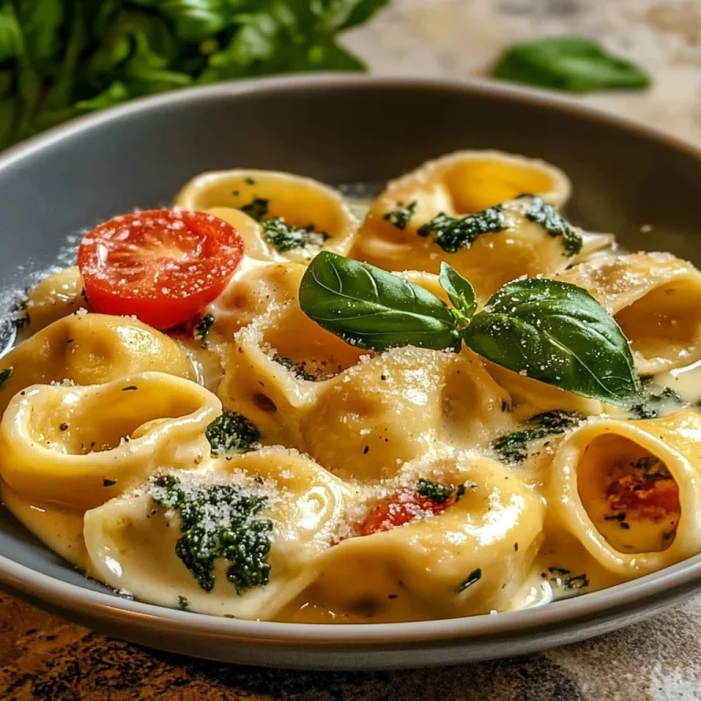 Delicious Tuscan Tortellini served with sauce and herbs