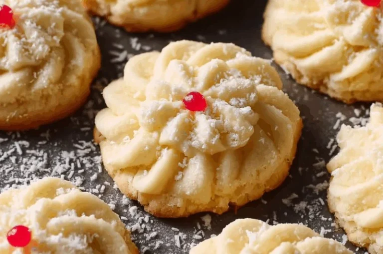 Plate of homemade whipped shortbread cookies garnished with colorful sprinkles