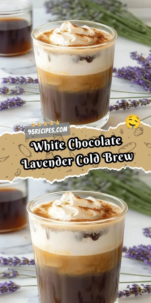 White Chocolate Lavender Cold Brew drink served in a clear glass with lavender sprigs