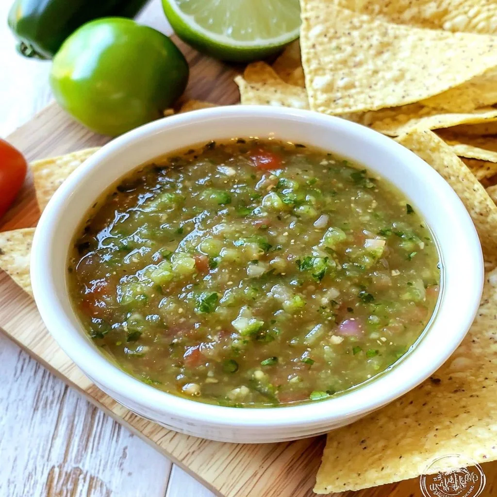 Fresh ingredients of zesty green salsa prepared in a bowl.