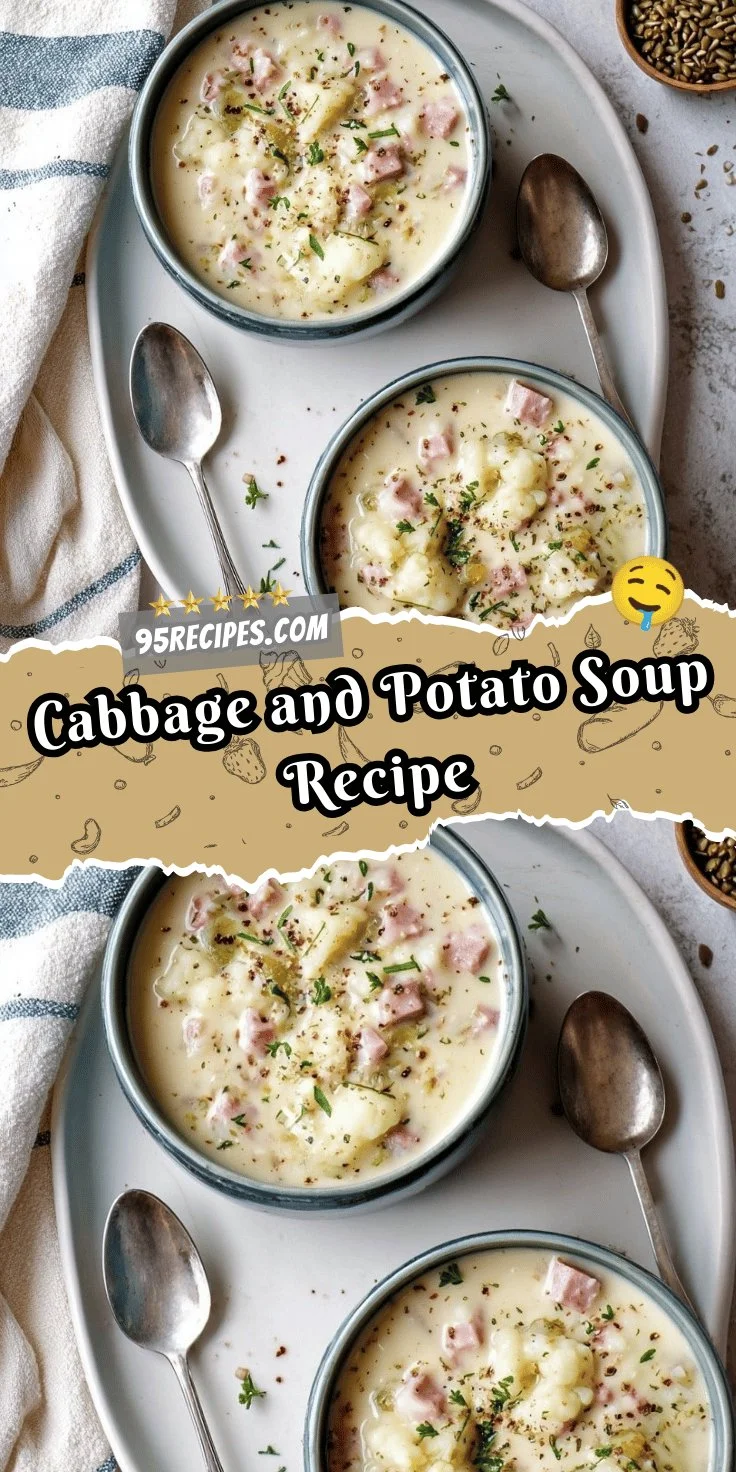 Bowl of delicious homemade cabbage potato soup with fresh ingredients
