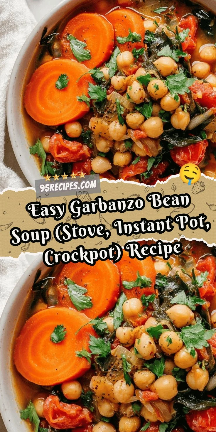 Bowl of easy garbanzo bean soup made in Instant Pot with fresh ingredients.