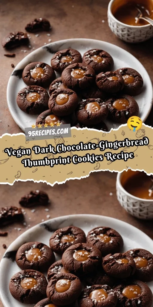 Vegan Dark Chocolate-Gingerbread Thumbprint Cookies on a plate